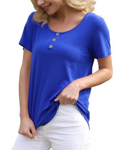 Women's Summer Floral Tunic Tops Casual Blouse Short Sleeve Buttons Up T-Shirts 18 Royal Blue $12.25 Blouses