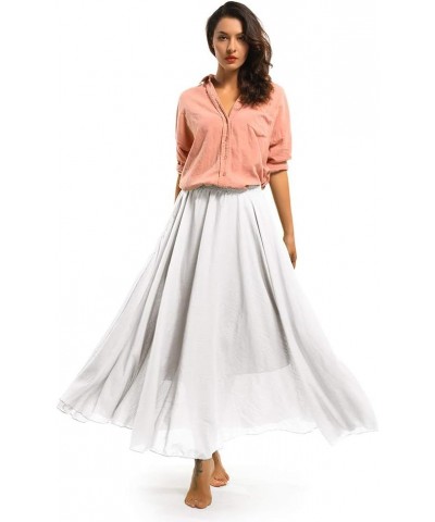 Women's Girls Casual Long Maxi Skirt Cotton Elastic Waist Boho Goth Fairy Renaissance Weekend Skirts Dress White $12.41 Skirts