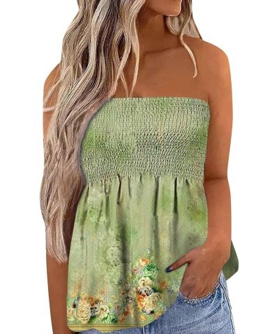 Tube Top Womens Strapless Bandeau Tank Tops Floral Tanks Smocked Ruffled Backless Casual Bandeau Sleeveless Shirts Green $10....