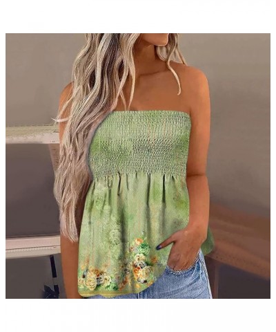 Tube Top Womens Strapless Bandeau Tank Tops Floral Tanks Smocked Ruffled Backless Casual Bandeau Sleeveless Shirts Green $10....