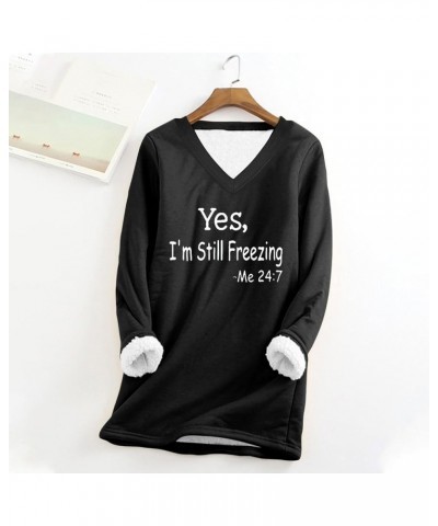 Womens Shirts Plus Size Winter Warm Fleece Sherpa Lined V Neck Pullover Long Sleeve Letter Print Sweatshirt Black $6.04 Hoodi...