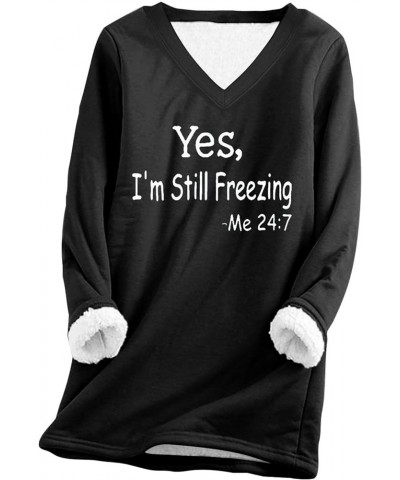 Womens Shirts Plus Size Winter Warm Fleece Sherpa Lined V Neck Pullover Long Sleeve Letter Print Sweatshirt Black $6.04 Hoodi...