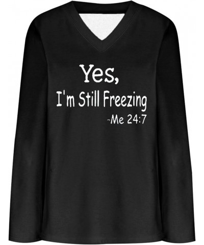 Womens Shirts Plus Size Winter Warm Fleece Sherpa Lined V Neck Pullover Long Sleeve Letter Print Sweatshirt Black $6.04 Hoodi...