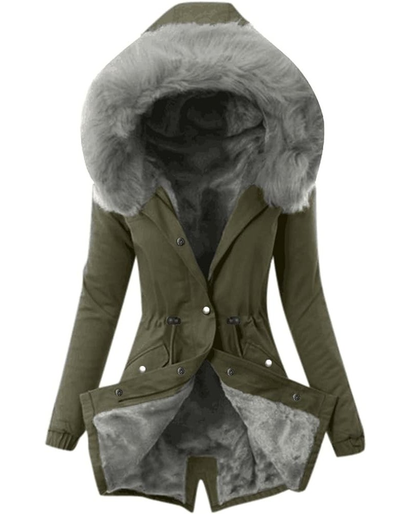 Winter Jackets for Women, Women's Winter Warm Thicken Military Parka Jacket Fleece Cotton Coat with Fur Hood X02-army green $...