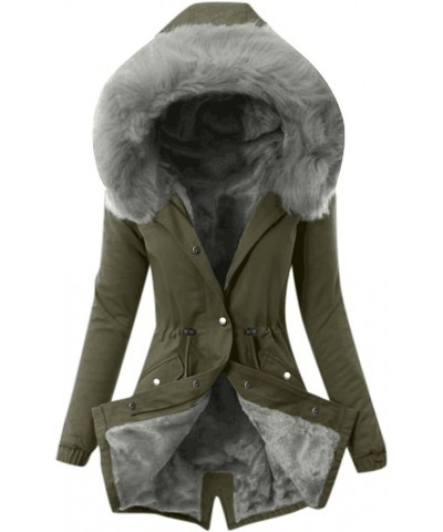 Winter Jackets for Women, Women's Winter Warm Thicken Military Parka Jacket Fleece Cotton Coat with Fur Hood X02-army green $...