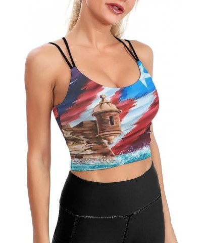 Women's Sport Tank Top Puerto Rico Flag Tshirt Yoga Sport Tops Bra Padded Cup Gym Shirts - Puerto Rico Flag Ocean $9.50 Lingerie