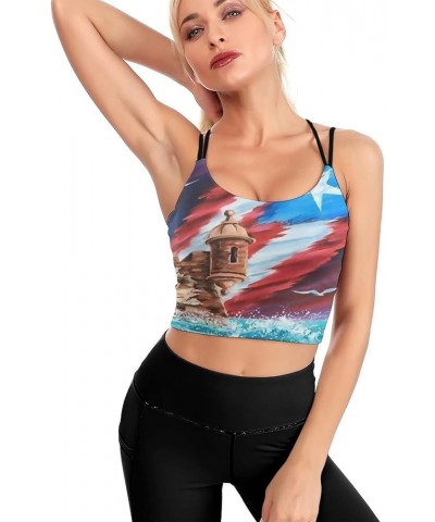 Women's Sport Tank Top Puerto Rico Flag Tshirt Yoga Sport Tops Bra Padded Cup Gym Shirts - Puerto Rico Flag Ocean $9.50 Lingerie