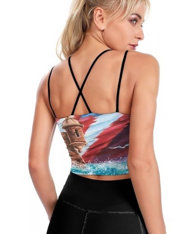 Women's Sport Tank Top Puerto Rico Flag Tshirt Yoga Sport Tops Bra Padded Cup Gym Shirts - Puerto Rico Flag Ocean $9.50 Lingerie