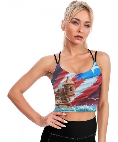 Women's Sport Tank Top Puerto Rico Flag Tshirt Yoga Sport Tops Bra Padded Cup Gym Shirts - Puerto Rico Flag Ocean $9.50 Lingerie