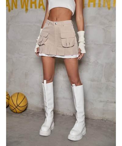 Women's Party High Waist Mini Skirt A Line Short Pleated Skirt with Belt Apricot $18.55 Skirts