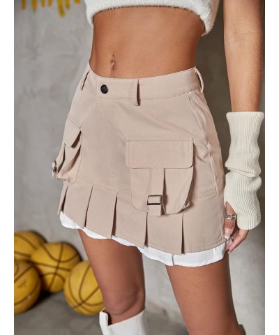 Women's Party High Waist Mini Skirt A Line Short Pleated Skirt with Belt Apricot $18.55 Skirts