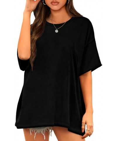 Oversized T Shirts for Women Cotton Short Sleeve Summer Tops Round Neck Basic Tees A-black $11.19 Tops