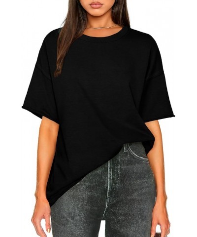 Oversized T Shirts for Women Cotton Short Sleeve Summer Tops Round Neck Basic Tees A-black $11.19 Tops