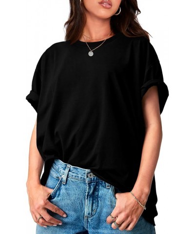 Oversized T Shirts for Women Cotton Short Sleeve Summer Tops Round Neck Basic Tees A-black $11.19 Tops