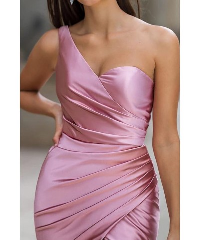 One Shoulder Bridesmaid Dresses for Women 2024 Long Slit Satin Mermaid Prom Dresses Wine Red $34.50 Dresses