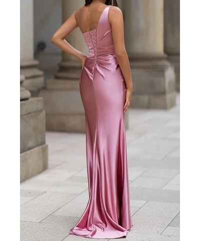 One Shoulder Bridesmaid Dresses for Women 2024 Long Slit Satin Mermaid Prom Dresses Wine Red $34.50 Dresses