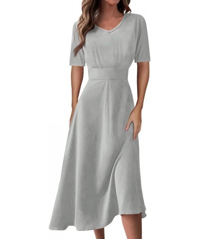 Women's Spring Dresses 2024 Short Sleeve V Neck High Waist Chiffon Dress Summer Swing Maxi Dresses 03-gray $25.64 Others