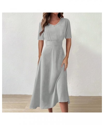 Women's Spring Dresses 2024 Short Sleeve V Neck High Waist Chiffon Dress Summer Swing Maxi Dresses 03-gray $25.64 Others