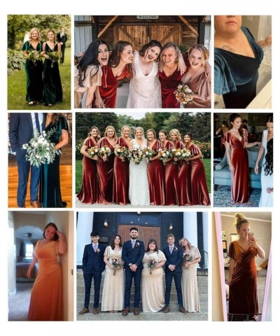 Flutter Sleeve Velvet Bridesmaids Dresses V Neck Women Wedding Long Bridesmaid Dresses for Fall Navy Blue $50.82 Dresses