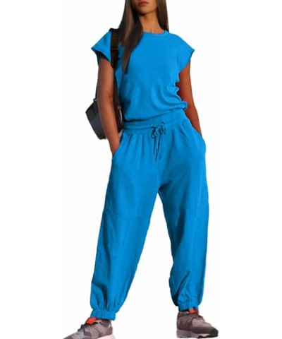 Women's Casual Sleeveless One Piece Jumpsuits Loose Open Back Workout Onesie Summer Outfits With Pockets 6-blue $15.60 Jumpsuits