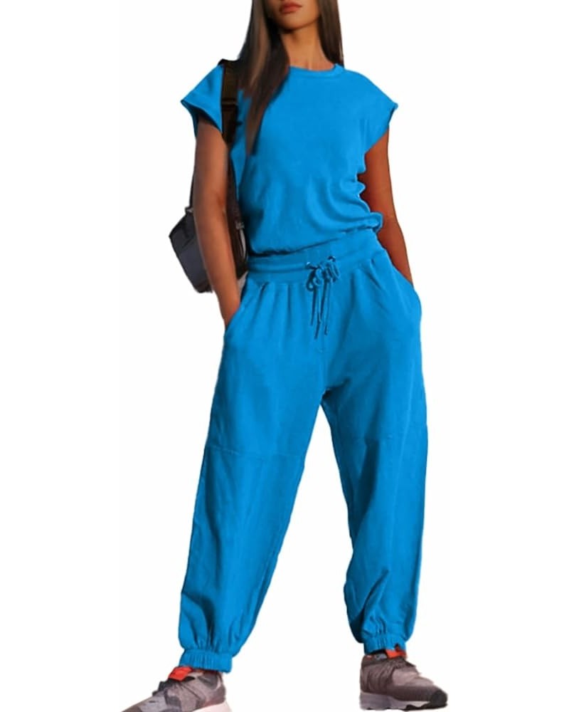 Women's Casual Sleeveless One Piece Jumpsuits Loose Open Back Workout Onesie Summer Outfits With Pockets 6-blue $15.60 Jumpsuits