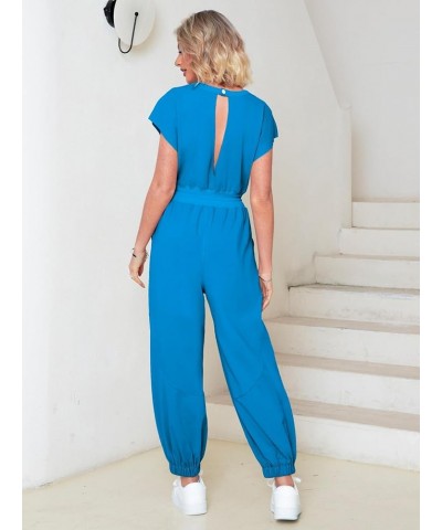 Women's Casual Sleeveless One Piece Jumpsuits Loose Open Back Workout Onesie Summer Outfits With Pockets 6-blue $15.60 Jumpsuits