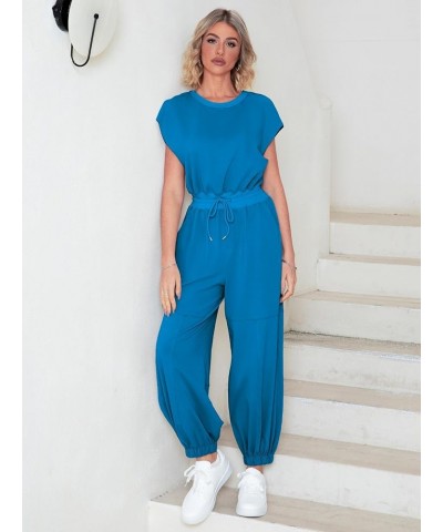 Women's Casual Sleeveless One Piece Jumpsuits Loose Open Back Workout Onesie Summer Outfits With Pockets 6-blue $15.60 Jumpsuits