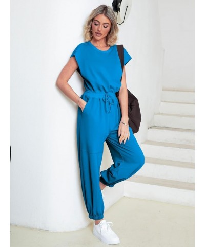 Women's Casual Sleeveless One Piece Jumpsuits Loose Open Back Workout Onesie Summer Outfits With Pockets 6-blue $15.60 Jumpsuits