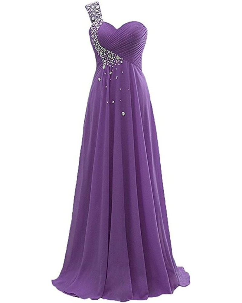 Women's One Shoulder Chiffon Floor-Length Evening Formal Prom Dresses Long Purple $36.26 Dresses