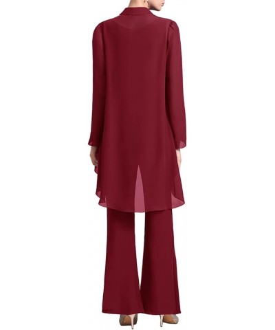 3 PCS Chiffon Mother's Outfit Pants Suits with Tank Top and Draped Cardigan for Wedding Party Burgundy a $18.02 Suits