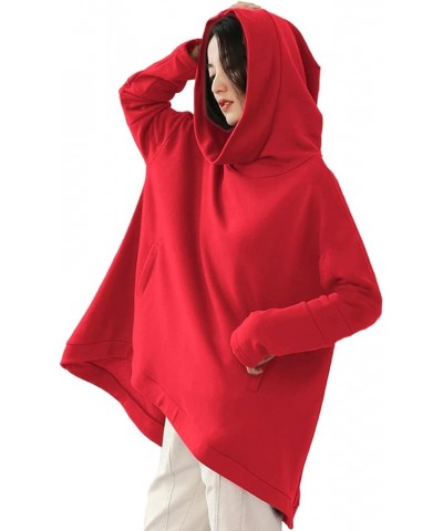 Women Fleeced Pullover Hoodies Casual Loose Oversized Sweatshirt Cloak Outerwear with Pockets WQ4 Wq4 Red-fleeced $30.38 Hood...