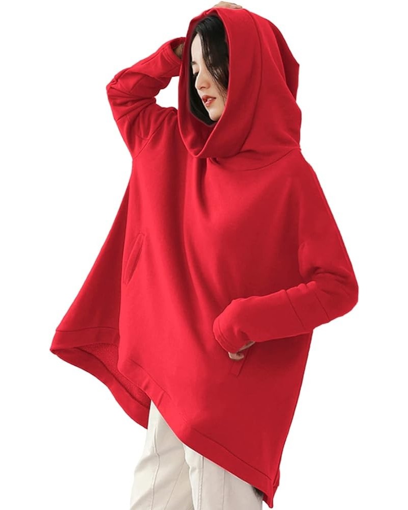 Women Fleeced Pullover Hoodies Casual Loose Oversized Sweatshirt Cloak Outerwear with Pockets WQ4 Wq4 Red-fleeced $30.38 Hood...