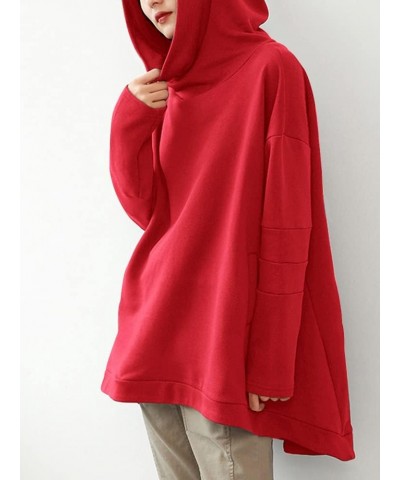 Women Fleeced Pullover Hoodies Casual Loose Oversized Sweatshirt Cloak Outerwear with Pockets WQ4 Wq4 Red-fleeced $30.38 Hood...