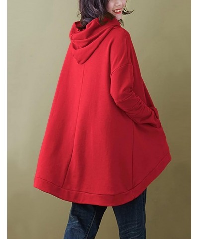 Women Fleeced Pullover Hoodies Casual Loose Oversized Sweatshirt Cloak Outerwear with Pockets WQ4 Wq4 Red-fleeced $30.38 Hood...