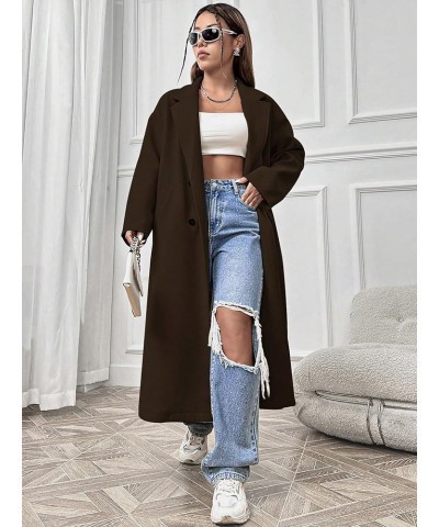 Women Winter Long Sleeve Wool Coat Chocolate Brown Long Sleeve Wool Coat With Lapel Collar, Chocolate Brown $34.73 Coats