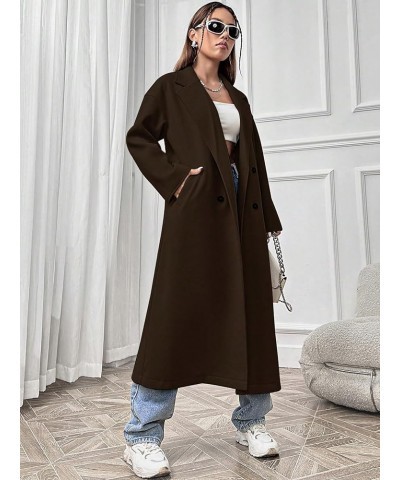 Women Winter Long Sleeve Wool Coat Chocolate Brown Long Sleeve Wool Coat With Lapel Collar, Chocolate Brown $34.73 Coats