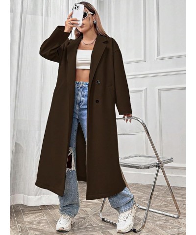 Women Winter Long Sleeve Wool Coat Chocolate Brown Long Sleeve Wool Coat With Lapel Collar, Chocolate Brown $34.73 Coats