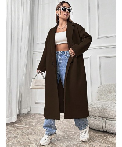 Women Winter Long Sleeve Wool Coat Chocolate Brown Long Sleeve Wool Coat With Lapel Collar, Chocolate Brown $34.73 Coats