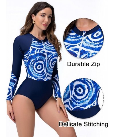 Women's Long Sleeve Rash Guard UV Protection Zipper Printed Surfing One Piece Swimsuit Bathing Suit Style-29 $27.49 Swimsuits