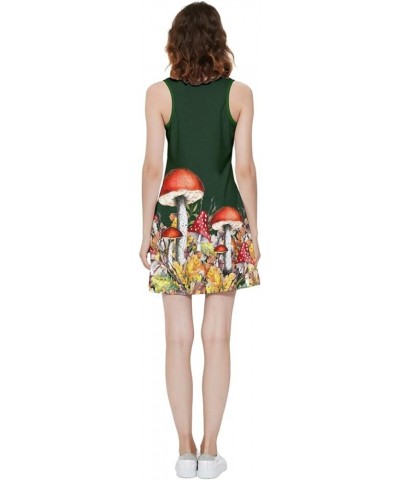 Womens Autumn Floral and Mushroom Pattern Inside Out Reversible Sleeveless Dress, XS-5XL Dark Green Fall $16.11 Dresses