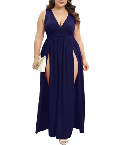 Women's Summer 2024 Sexy Double High Slit Deep V Neck Plus Size Sundresses Thigh Split Maxi Club Party Dresses Sleeveless 1na...