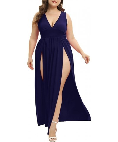 Women's Summer 2024 Sexy Double High Slit Deep V Neck Plus Size Sundresses Thigh Split Maxi Club Party Dresses Sleeveless 1na...