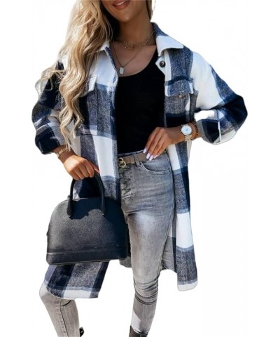 Womens Long Flannel Jacket Long Sleeve Plaid Shacket Casual Lapel Trendy Long Coat Fall Cozy Tartan Long Shirts B-black $10.3...