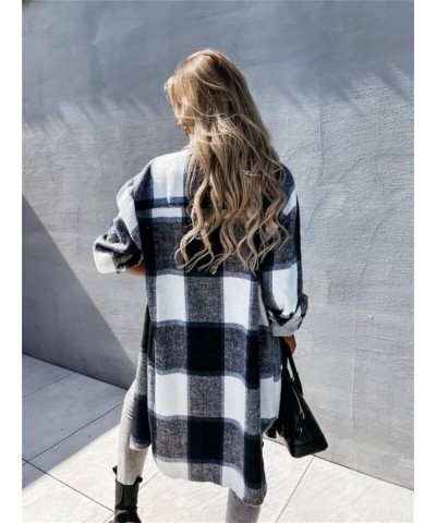 Womens Long Flannel Jacket Long Sleeve Plaid Shacket Casual Lapel Trendy Long Coat Fall Cozy Tartan Long Shirts B-black $10.3...