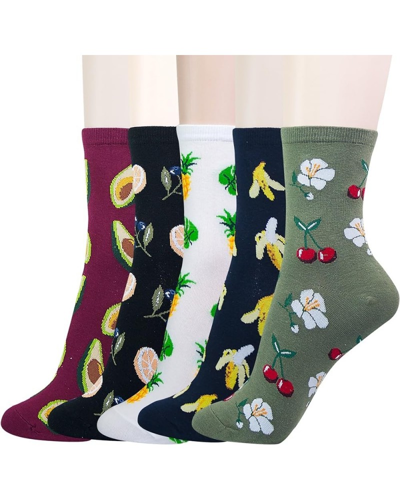 Women’s 5 Pairs Cotton Fun Panda Duck Fruits Food Birthday Designed Novelty Crew Socks Gifts Size 6-9 5 Fruits - 5 Pairs $11....