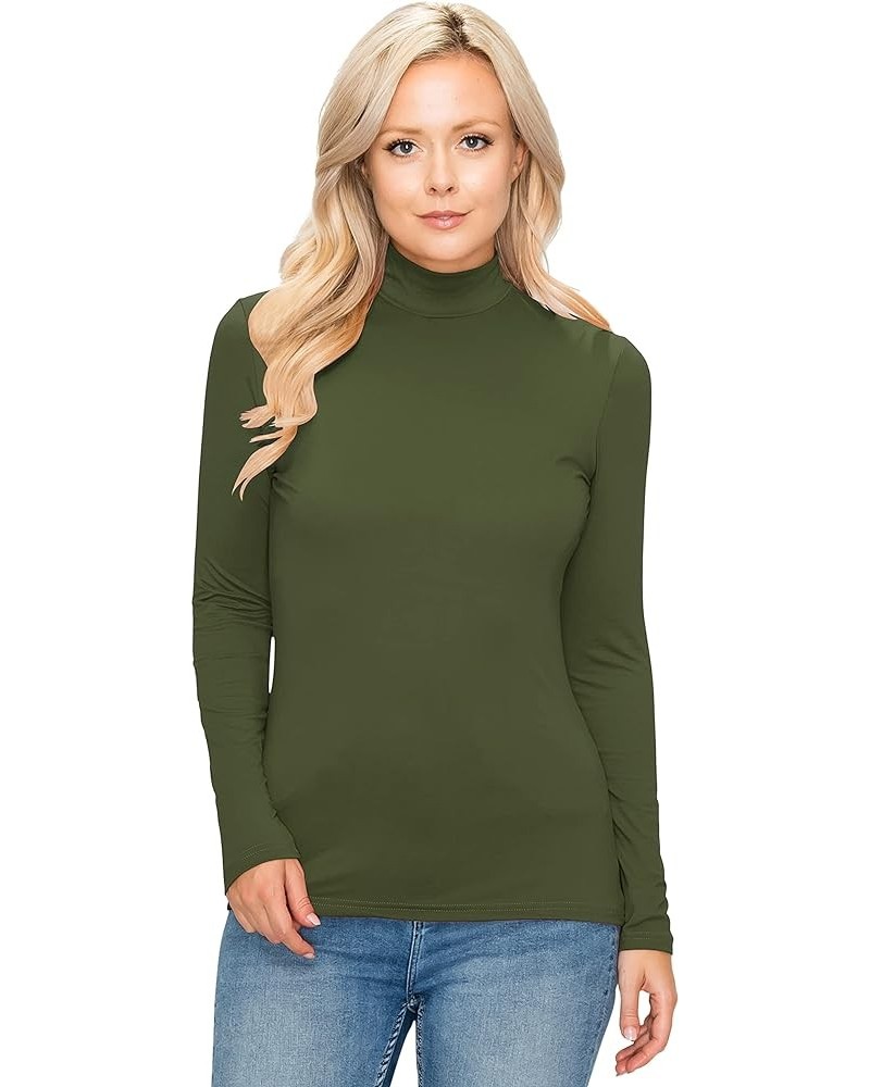 Women's Long Sleeve Mock Turtleneck - Premium Soft Stretch Lightweight Layer Basic Pullover Shirt Top Bps128 / Olive $11.41 U...