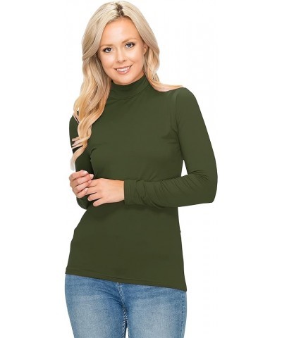 Women's Long Sleeve Mock Turtleneck - Premium Soft Stretch Lightweight Layer Basic Pullover Shirt Top Bps128 / Olive $11.41 U...