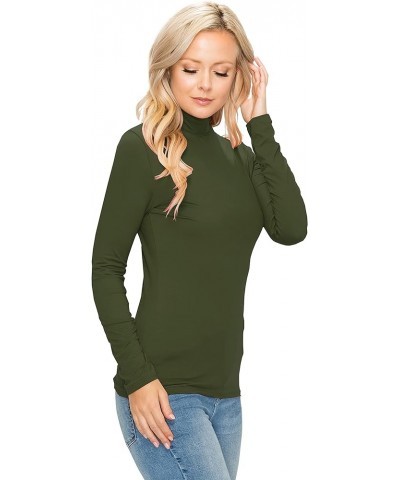 Women's Long Sleeve Mock Turtleneck - Premium Soft Stretch Lightweight Layer Basic Pullover Shirt Top Bps128 / Olive $11.41 U...