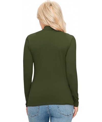 Women's Long Sleeve Mock Turtleneck - Premium Soft Stretch Lightweight Layer Basic Pullover Shirt Top Bps128 / Olive $11.41 U...