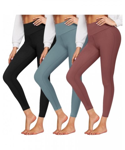 3 Pack High Waisted Leggings for Women No See-Through Soft Athletic Tummy Control Pants for Running Yoga Workout 03-3 Pack Bl...